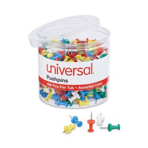 PUSH PINS | Universal UNV31314 3/8 in. Plastic Colored Push Pins - Assorted (400/Pack)