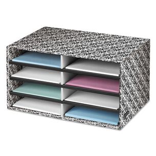 FILING RACK | Bankers Box 6171301 19.5 in. x 12.38 in. x 10.25 in. 8 Letter Compartments Decorative Sorter - Black/White Brocade