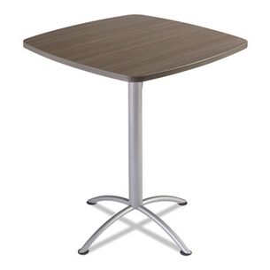OFFICE DESKS AND WORKSTATIONS | Iceberg 69757 36 in. x 36 in. x 42 in. iLand Bistro-Height Square Table with Contoured Edges - Natural Teak Top/Silver Base