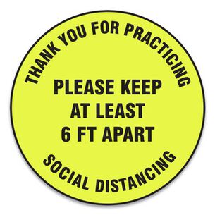 SAFETY SIGNS | GN1 MFS426ESP 12 in. Circle "Thank You For Practicing Social Distancing Please Keep At Least 6 ft. Apart" Slip-Gard Floor Signs - Yellow (25/Pack)