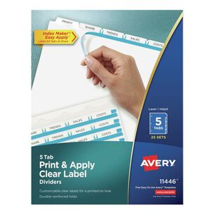 BINDERS AND BINDING SUPPLIES | Avery 11446 Index Maker 11 in. x 8.5 in. 5-Tab Print and Apply Clear Label Dividers - White (25/Box)