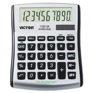 CALCULATORS | Victor 1100-3A Antimicrobial Compact 10-Digit Desktop Calculator - Gray/Black