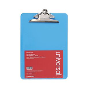 BINDERS AND BINDING SUPPLIES | Universal UNV40307 1.25 in. Clip Capacity 8.5 in. x 11 in. Plastic Clipboard with High Capacity Clip - Translucent Blue
