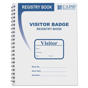 LABEL AND BADGE HOLDERS | C-Line 97030 3-5/8 in. x 1-7/8 in. Visitor Badges with Registry Log - White (150 Badges/Box)