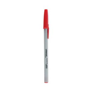 PENS PENCILS AND MARKERS | Universal UNV27412 Medium 1 mm Stick Ballpoint Pen - Red Ink, Gray/Red Barrel (1 Dozen)