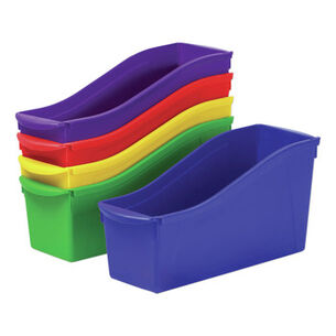 BOXES AND BINS | Storex 70105U06C 4.75 in. x 12.63 in. x 7 in. Interlocking Book Bins with Clear Label Pouches - Assorted Colors (5/Pack)