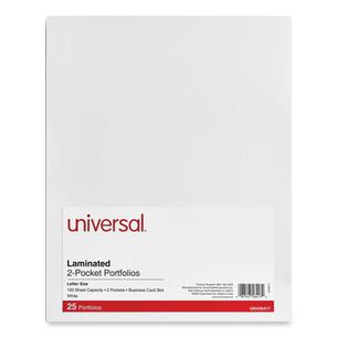 REPORT COVERS AND POCKET FOLDERS | Universal UNV56417 2-Pocket 11 in. x 8-1/2 in. Laminated Cardboard Paper Portfolios - White (25/Pack)