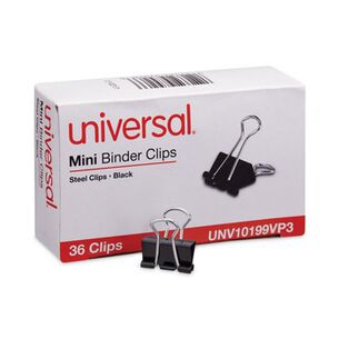 BINDING SPINES AND COMBS | Universal UNV10199VP3 Binder Clip Value Pack - Mini, Black/Silver (36/Pack)