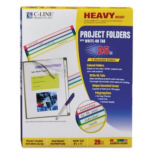 FILE FOLDERS | C-Line 62160 Straight Tab Write-On Project Folders - Letter Size, Assorted Colors (25/Box)