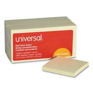 STICKY NOTES AND POST ITS | Universal UNV35688 100 Sheet 3 in. x 3 in. Self-Stick Note Pads - Yellow (18/Pack)