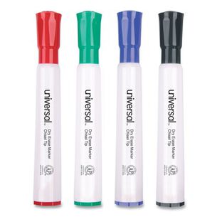 WASHABLE MARKERS | Universal UNV43650 Broad Chisel Tip Dry Erase Marker - Assorted Colors (4/Set)