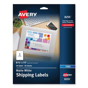 LABELS AND LABEL MAKERS | Avery 08255 8.5 in. x 11 in. Full-Sheet Vibrant Inkjet Color-Print Labels - Matte White (20/Pack)