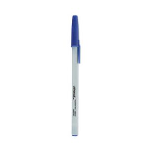 PENS PENCILS AND MARKERS | Universal UNV27411 Medium 1 mm Stick Ballpoint Pen - Blue Ink, Gray/Blue Barrel (1 Dozen)