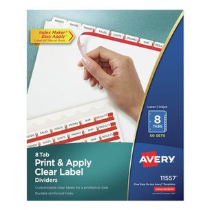BINDERS AND BINDING SUPPLIES | Avery 11557 Index Maker 11 in. x 8.5 in. 8-Tab Print and Apply Clear Label Dividers - White (50/Box)