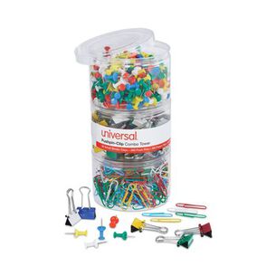 PUSH PINS | Universal UNV31203 Combo Clip Pack with 3-Tier Organizer Tub - Assorted (1-Kit)