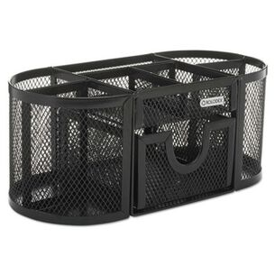 PEN PENCIL HOLDERS | Rolodex 1746466 9.38 in. x 4.5 in. x 4 in. 4 Compartments Steel Mesh Oval Pencil Cup Organizer - Black