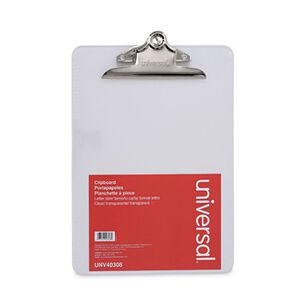 BINDERS AND BINDING SUPPLIES | Universal UNV40308 Plastic Clipboard with 1.25 in. Clip Capacity for 8.5 x 11 Sheets - Clear