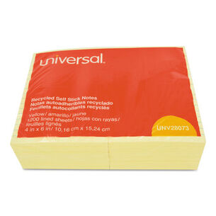 STICKY NOTES AND POST ITS | Universal UNV28073 4 in. x 6 in. Note Ruled Recycled Self-Stick Note Pads - Yellow (12 Pads/Pack)