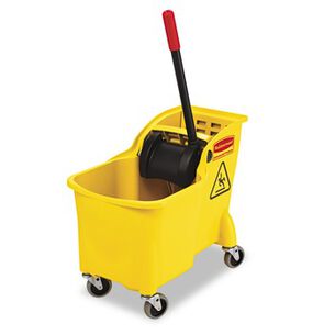 MOP BUCKETS | Rubbermaid Commercial FG738000YEL Tandem 31 Quart Reverse Mop Bucket/Wringer Combo - Yellow
