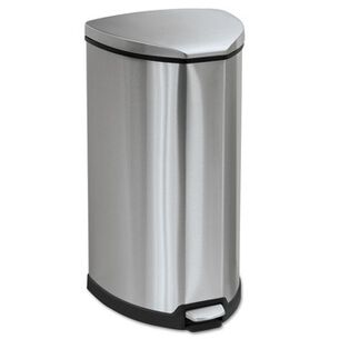 TRASH WASTE BINS | Safco 9687SS 10-Gallon Step-On Stainless Steel Receptacle = Chrome/Black
