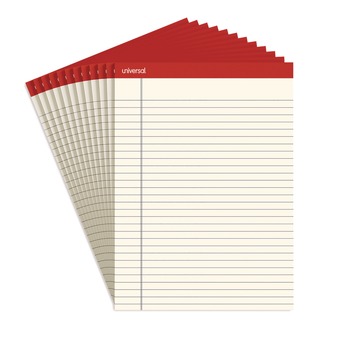 Universal UNV35882 50-Sheet 8.5 in. x 11 in. Colored Perforated Writing Pads - Wide/Legal Rule, Ivory (1 Dozen)