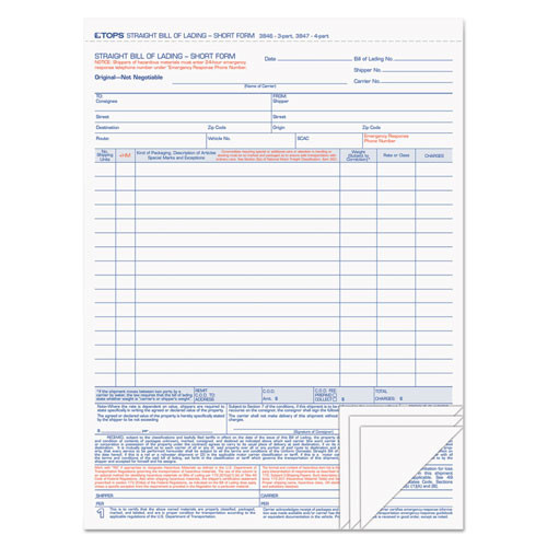 Retail Store Supplies | TOPS 3847 8.5 x 11 Four-Part Carbonless Bill of Lading (50/Pack) image number 0