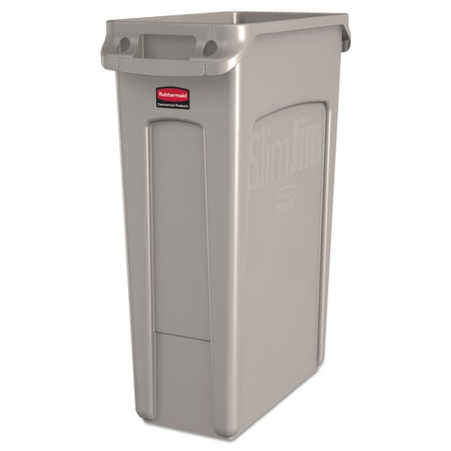 Trash & Waste Bins | Rubbermaid Commercial FG354060BEIG 23 Gallon Rectangular Plastic Slim Jim Receptacle with Venting Channels - Beige image number 0
