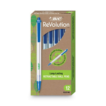 BIC CSEM11-BE Ecolutions Clic Stic Medium 1 mm Retractable Ballpoint Pen - Blue Ink/Translucent Frost/Blue Barrel (1-Dozen)