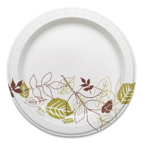  | Dixie SXP9PATH Pathways 8.5 in. Diameter Heavyweight WiseSize Paper Plates with Soak Proof Shield - Green/Burgundy (500/Carton) image number 0