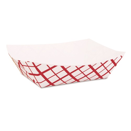 Food Trays, Containers, and Lids | SCT SCH 0413 1 lbs. Capacity Paper Food Baskets - Red/White (1000/Carton) image number 0