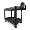 Just Launched | Rubbermaid Commercial FG452088BLA 25.9 in. x 45.2 in. x 32.2 in. 500 lbs. Capacity 2 Lipped Shelves Heavy-Duty Plastic Utility Cart - Black image number 2