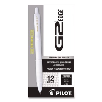 Pilot PIL20839 G2 Edge Premium Gel Roller Pen, Retractable, Fine 0.7 mm, Black Ink, White Barrel, Dozen