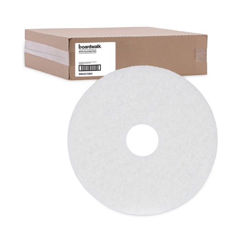 Cleaning & Janitorial Accessories | Boardwalk BWK4015WHI 15 in. Diameter Polishing Floor Pads - White (5/Carton) image number 0