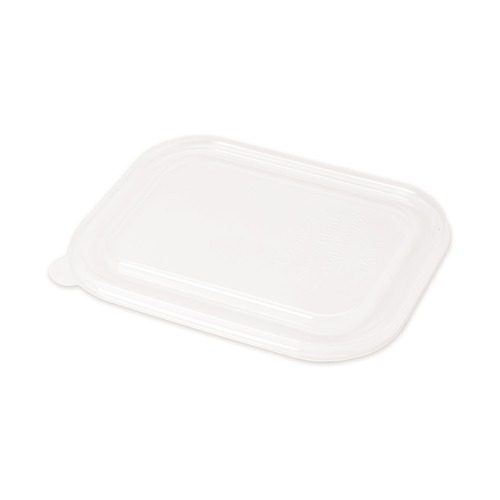 Food Trays, Containers, and Lids | World Centric CTLCS3 8.8 in. x 6.9 in. x 0.8 in. Plastic PLA Lids for Fiber Containers - Clear (400/Carton) image number 0