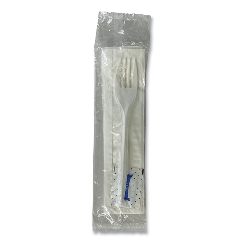 Cutlery | Boardwalk BWK3KITMW 3-Piece Fork/Napkin/Salt Packet Utensil Set - White (500/Carton) image number 0