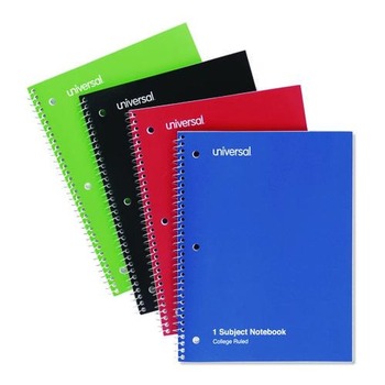 Universal UNV66614 10.5 in. x 8 in. 1-Subject Medium/College Rule Wirebound Notebook - Assorted Cover Colors (4/Pack)