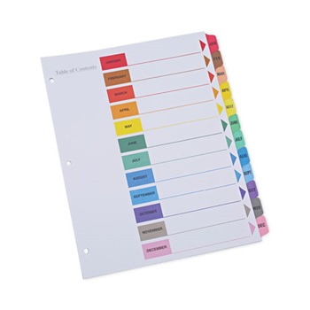 BINDERS AND BINDING SUPPLIES | Universal UNV24810 11 in. x 8.5 in. 12-Tab Jan. to Dec. Deluxe Table of Contents Dividers for Printers - White (1 Set)