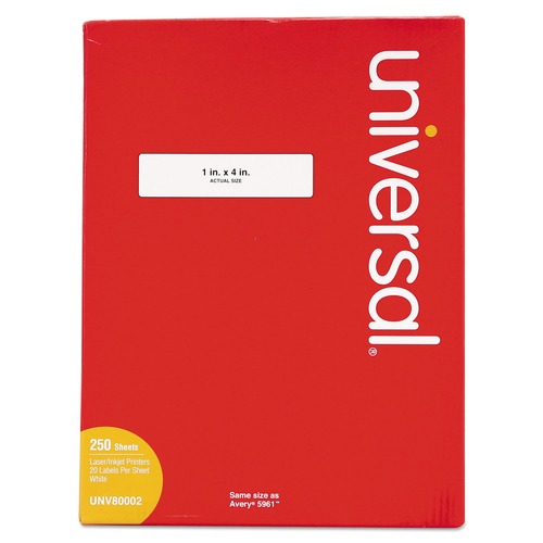 Just Launched | Universal UNV80002 1 in. x 4 in. Laser Printer Permanent Labels - White (5000/Box) image number 0