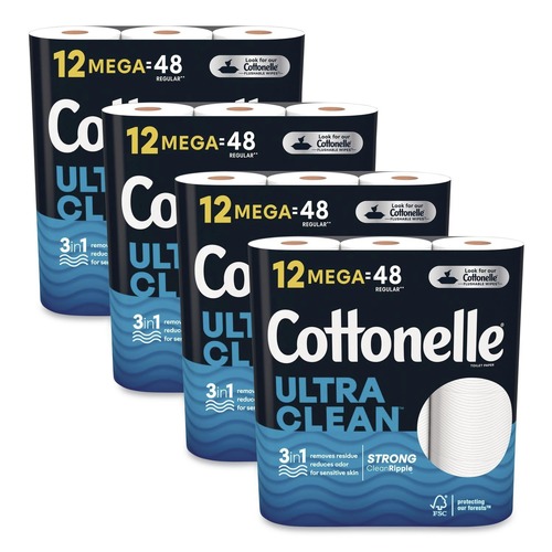 Toilet Paper | Cottonelle 55489 Ultra CleanCare 1-Ply Septic Safe Mega Rolls Strong Tissue Toilet Paper - White (48/Carton) image number 0