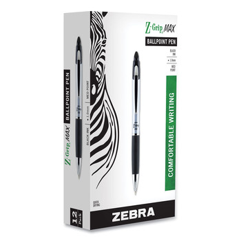 Zebra 22410 Z-Grip MAX Medium 1 millimeter Retractable Ballpoint Pen - Black Ink/Silver/Black Barrel (1-Dozen)