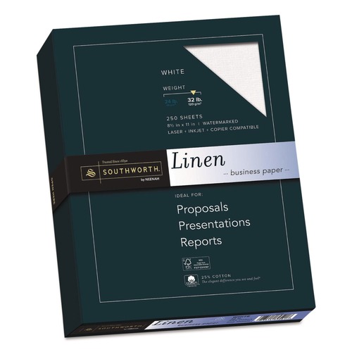 Back to School Sale | Southworth J558C 32 lbs. Bond Weight 8.5 in. x 11 in. 25% Cotton Linen Business Paper - White (250/Box) image number 0