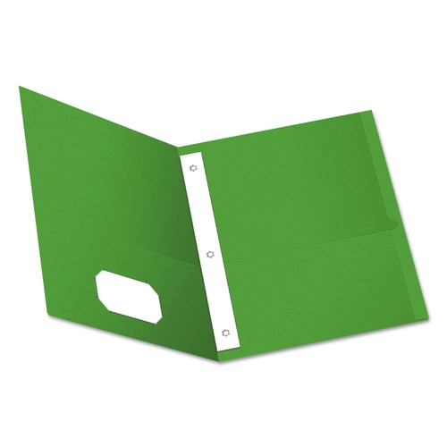 File Folders | Oxford 57703 11 in. x 8.5 in. 0.5 in. Capacity Twin-Pocket Folders with 3 Fasteners - Green (25/Box) image number 0