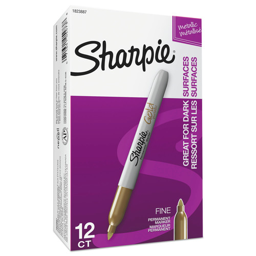 Permanent Markers | Sharpie 1823887 Fine Bullet Tip Metallic Fine Point Permanent Markers - Gold (1-Dozen) image number 0