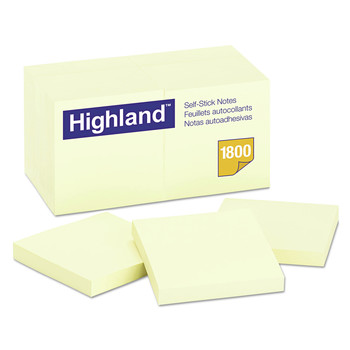 Highland 6549-18 3 in. x 3 in. Self-Stick Notes - Yellow (18 Pads/Pack)