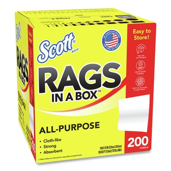 CLEANING CLOTHS | Scott 75260 12 in. x 9 in. POP-UP Box Rags in a Box - White (200/Box)