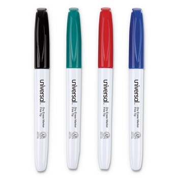 MARKERS | Universal UNV43670 Fine Bullet Tip Pen Style Dry Erase Marker - Assorted Colors (4/Set)