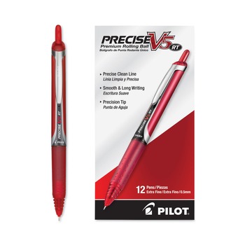 Pilot 26064 Precise V5RT Extra-Fine 0.5 millimeter Retractable Rollerball Pen - Red Ink/Barrel (1-Dozen)