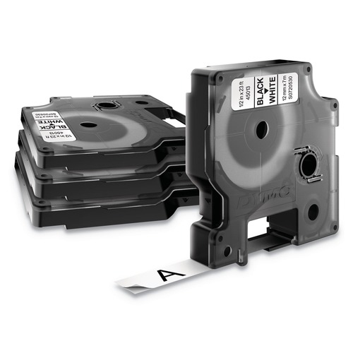 Labels | DYMO 2150471 D1 0.5 in. x 23 ft. Standard Labels - Black Print on White Tape (4/Pack) image number 0