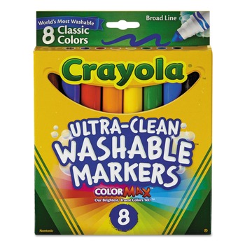 PENS PENCILS AND MARKERS | Crayola 587808 Broad Bullet Tip Ultra-Clean Washable Markers - Assorted Colors (8/Set)