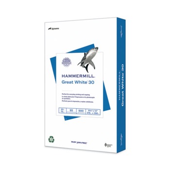 Hammermill 86704 Great White 30 92 Bright 3 Hole 20 lbs. 8.5 in. x 11 in. Recycled Print Paper - White (500/Ream)
